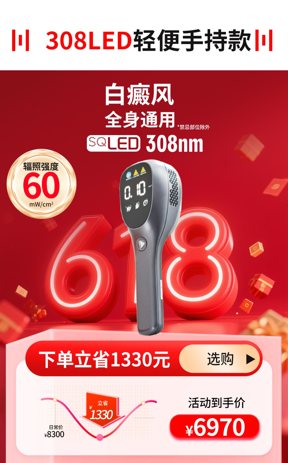 希格玛618狂欢节SQLED308准分子白癜风银屑病光疗仪价格优惠中