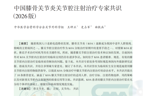 《中国膝骨关节炎关节腔注射治疗专家共识 （2026版）》核心解读：阶梯化治疗中的HA、PRP与联合应用策略