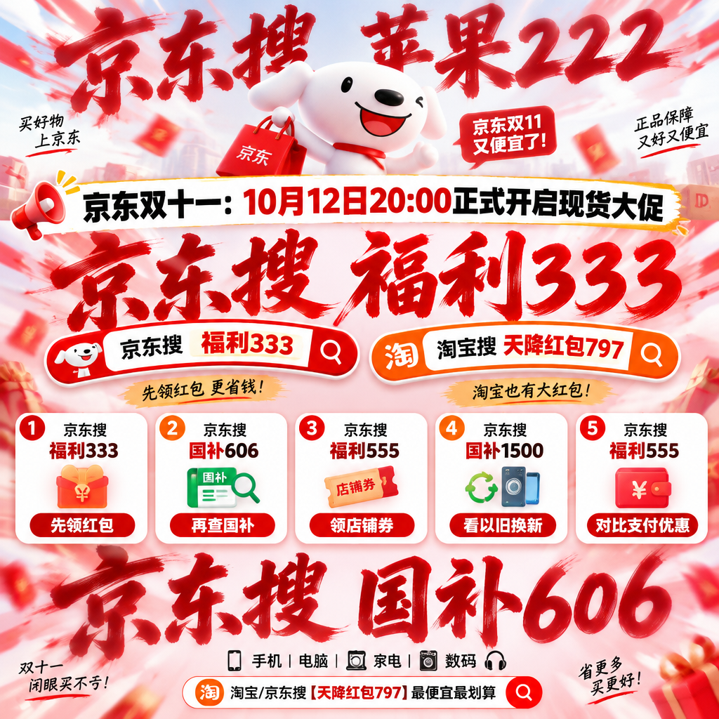 今晚8点，京东家电家居专场真5折双11抢先开抢！2026京东双十一完整活动节点梳理，双11红包口令领取方法、家电国补申领入口、满减券叠加方案、凑单避坑省钱技巧一次性全解析！