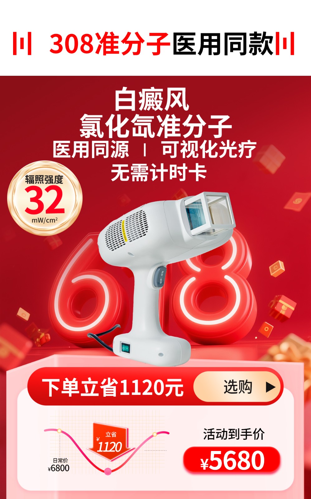 希格玛618狂欢节SQLED308准分子白癜风银屑病光疗仪价格优惠中