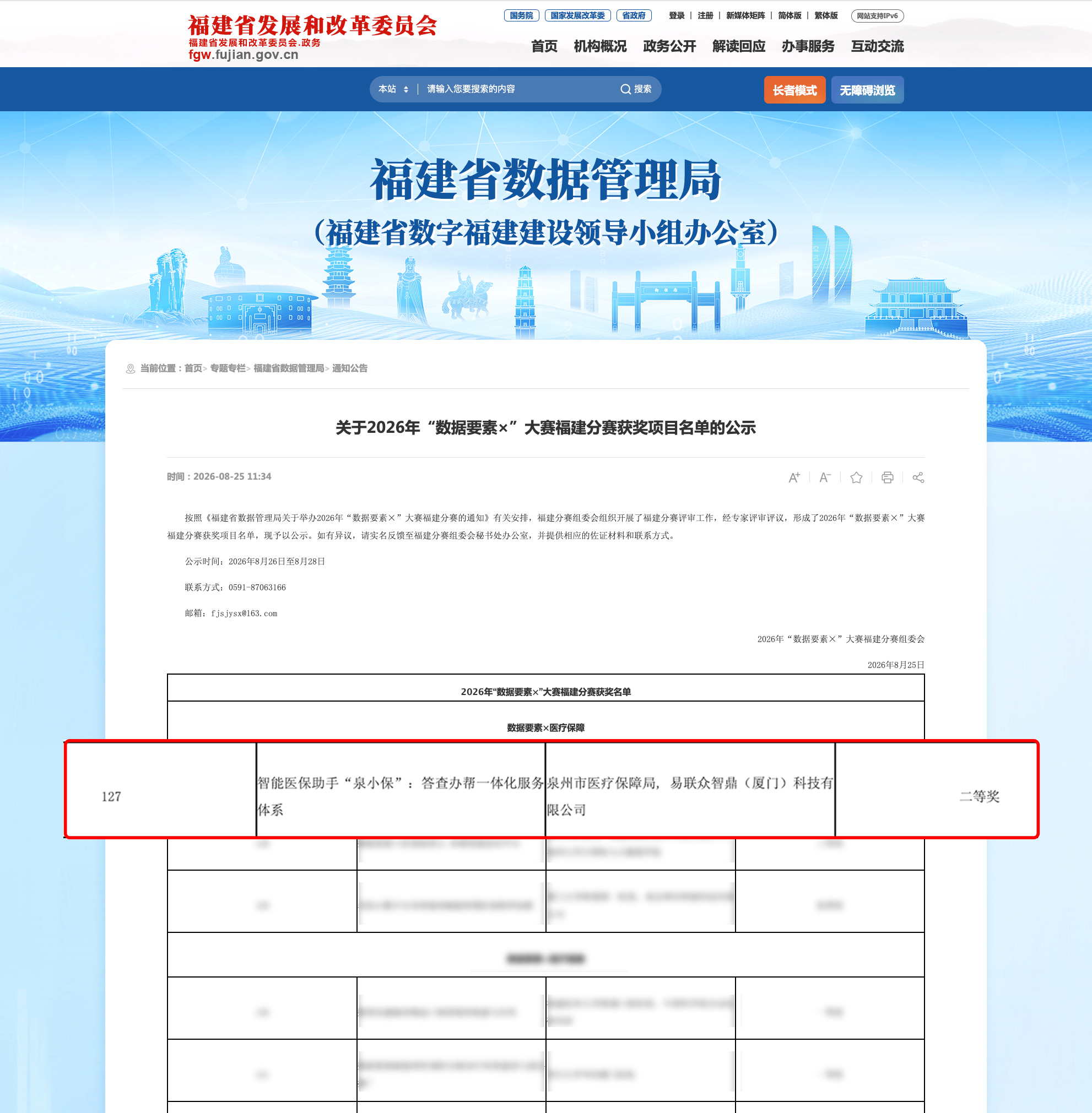 易联众集团旗下智鼎科技公司获2026年“数据要素×”大赛福建分赛二等奖